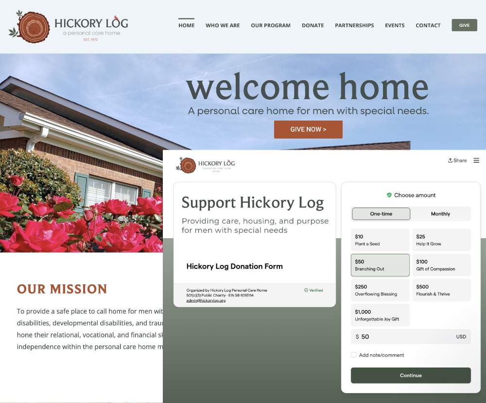 Hickory Log website homepage preview