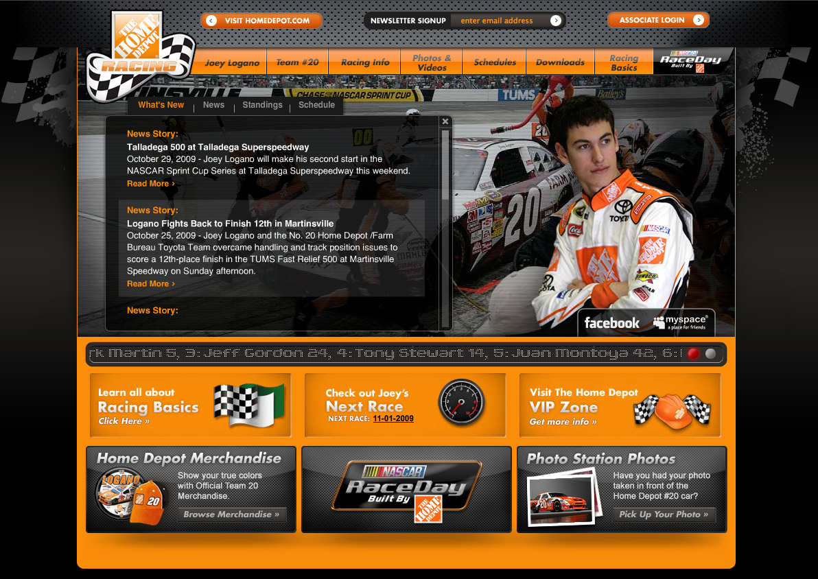 Home Depot Racing Joey Logano website homepage